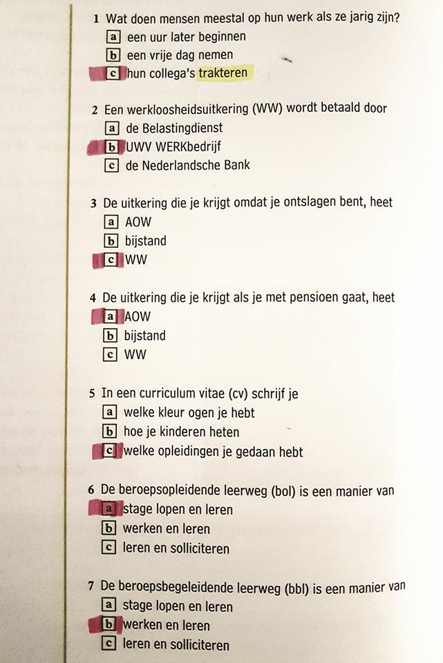 نموذج إمتحان KNM مترجم لتعليم اللغة الهولندية